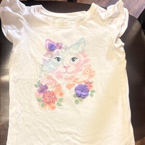 Jumping Beans White Cat and Floral Kids Tee